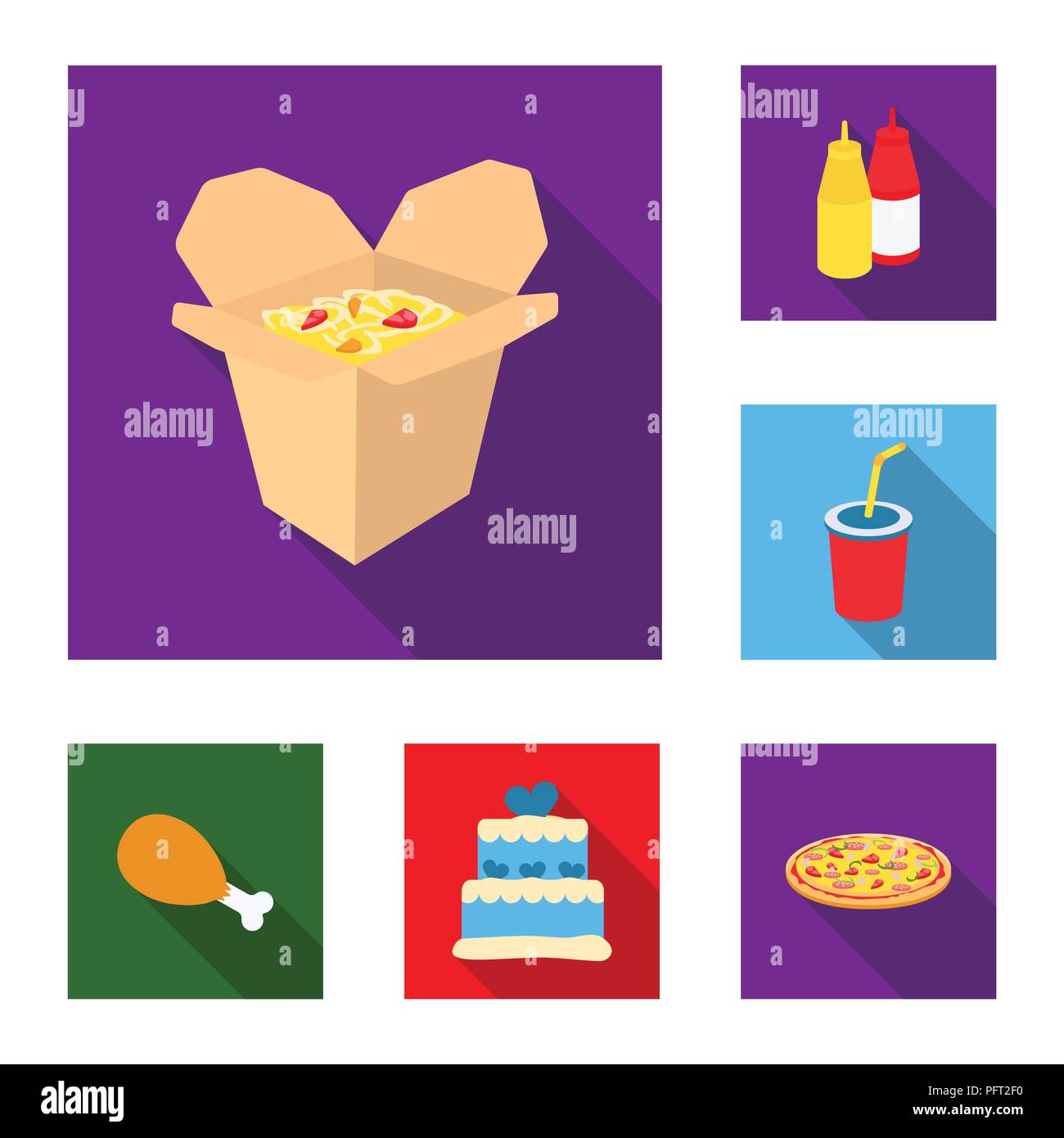 Fast food flat icons in set collection for design.Food from semi