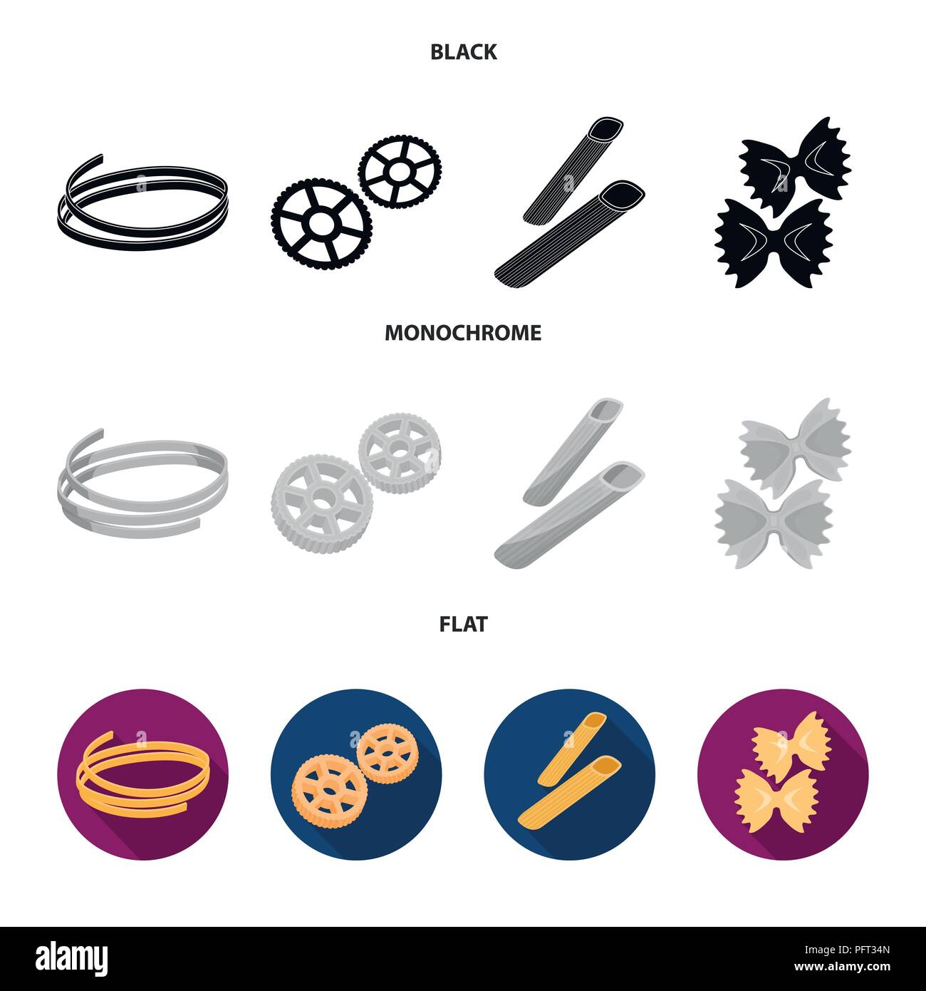 Different types of pasta. Types of pasta set collection icons in black ...