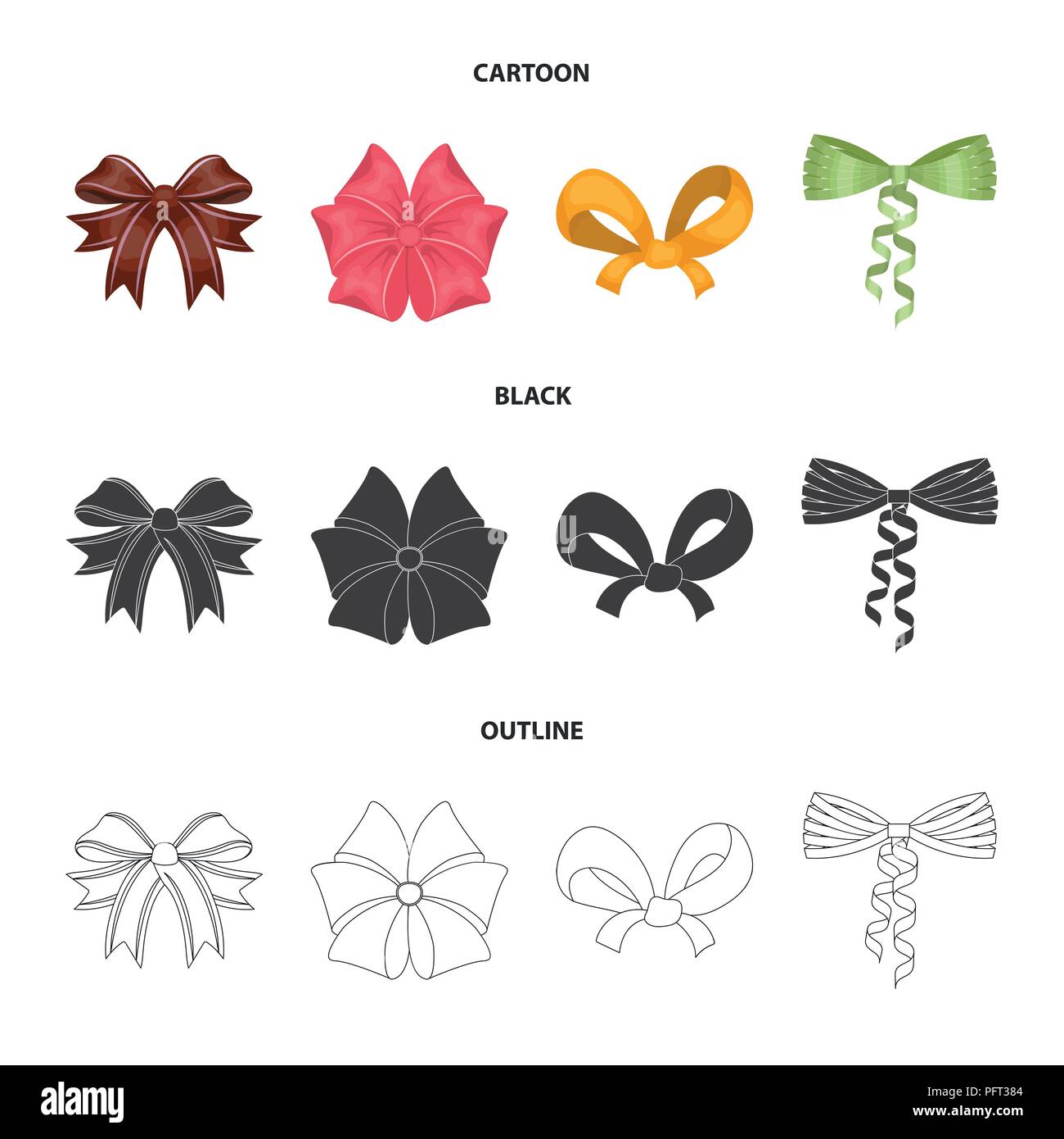Bow, ribbon, decoration, and other icon in cartoon,black,outline style.  Gift, bows node icons in set collection Stock Vector Image & Art - Alamy