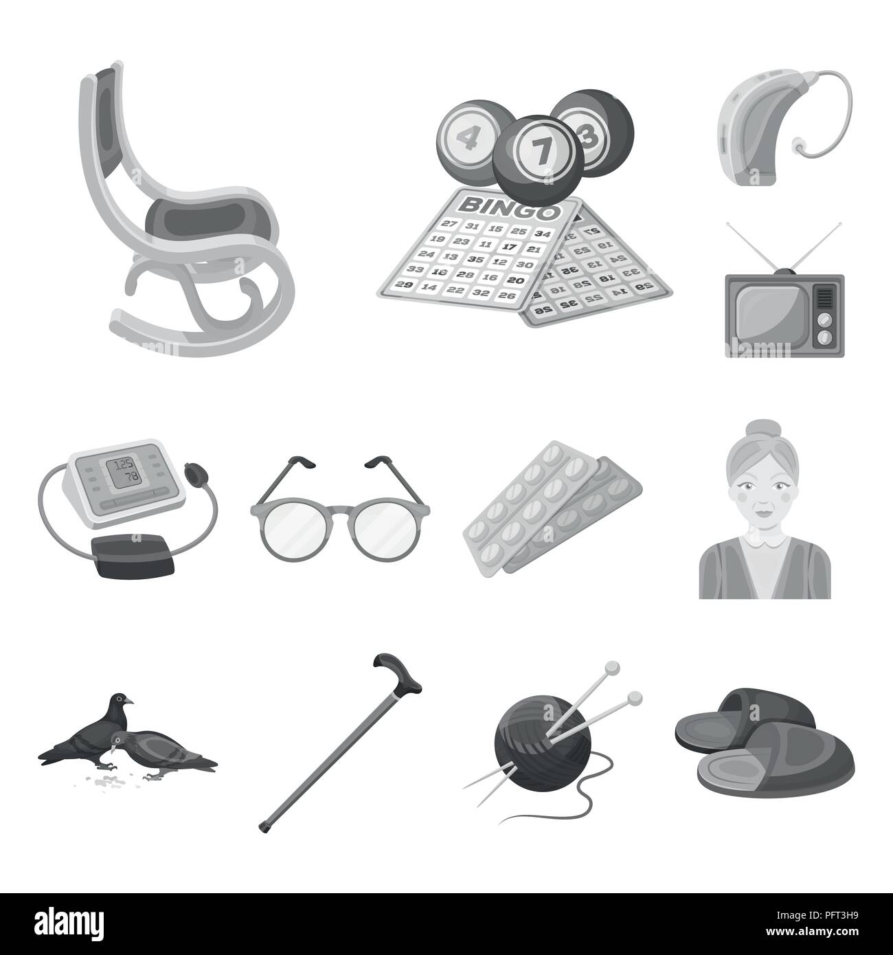 Human old age monochrome icons in set collection for design. Pensioner ...