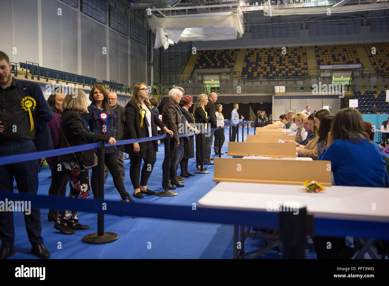 Vote counting, UK Parliamentary Elections, Emirates Sir Chris Hoy Stadium Glasgow, 9th June 2017 Stock Photo
