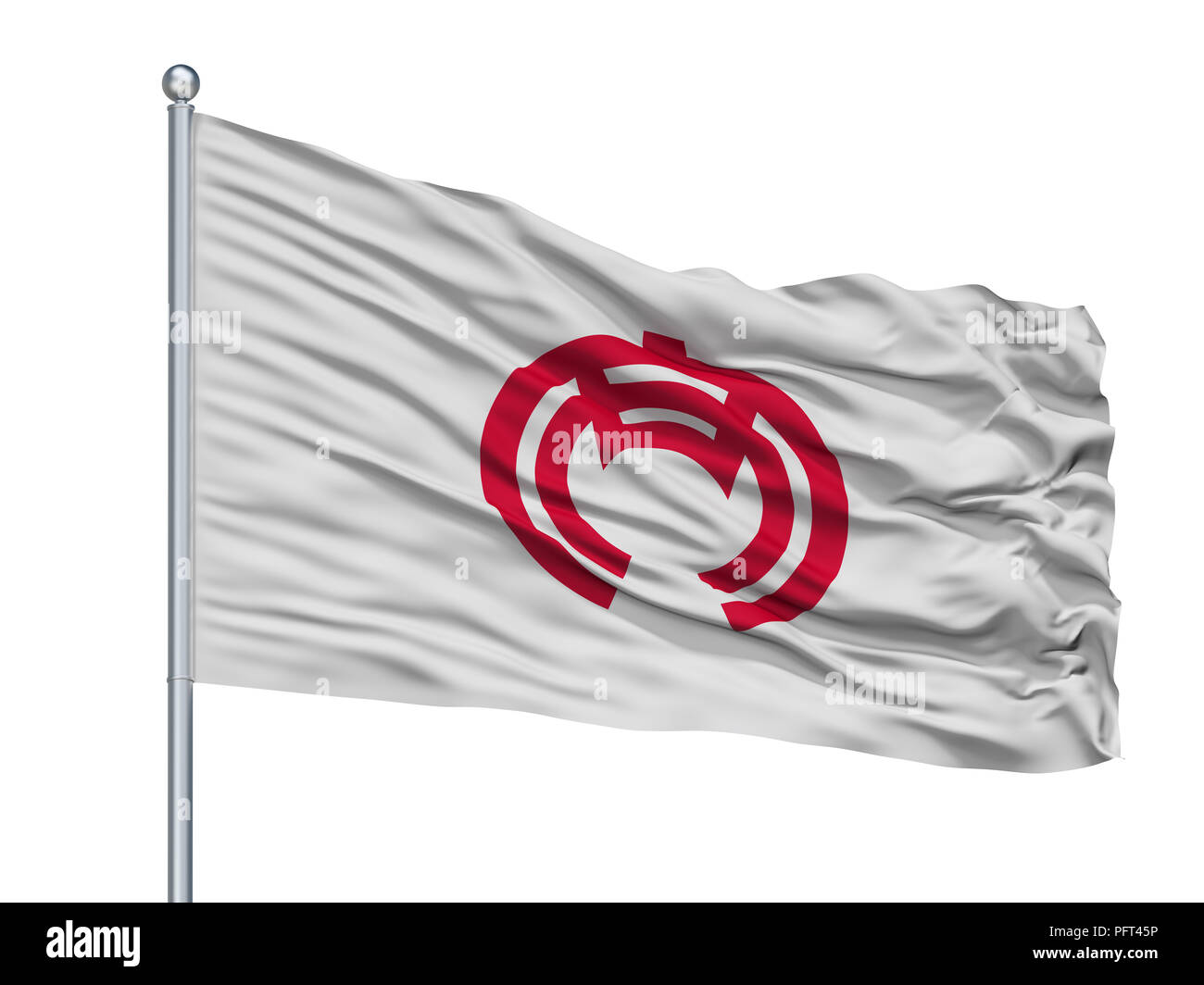 Anjo City Flag On Flagpole, Japan, Aichi Prefecture, Isolated On White Background Stock Photo