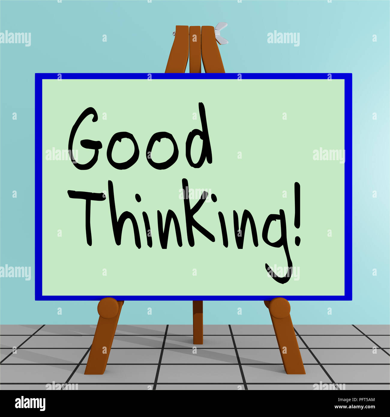 3D illustration of Good Thinking! title on a tripod display board Stock ...
