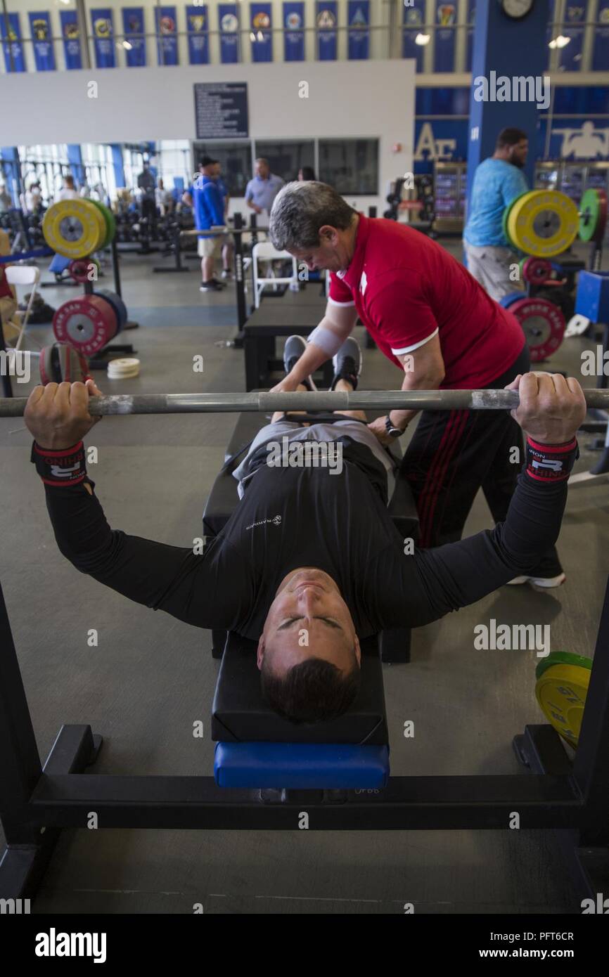 U S Marine Corps Staff Sgt Robert Dominguez Prepares To Bench