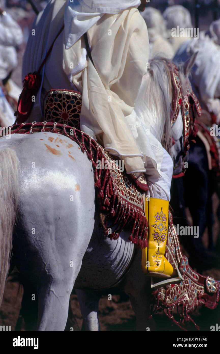 Morocco, Meknes, Fantasia performer on horse during annual festival Stock Photo