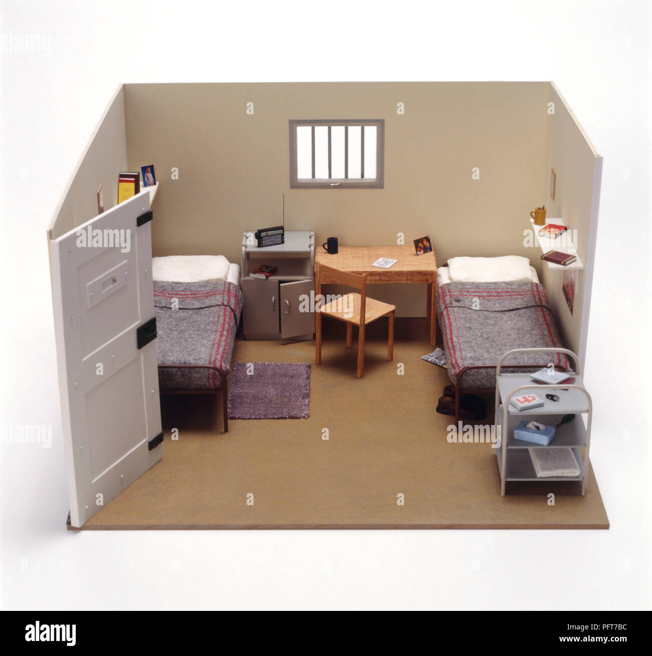 Model of a prison cell with two single beds Stock Photo Alamy