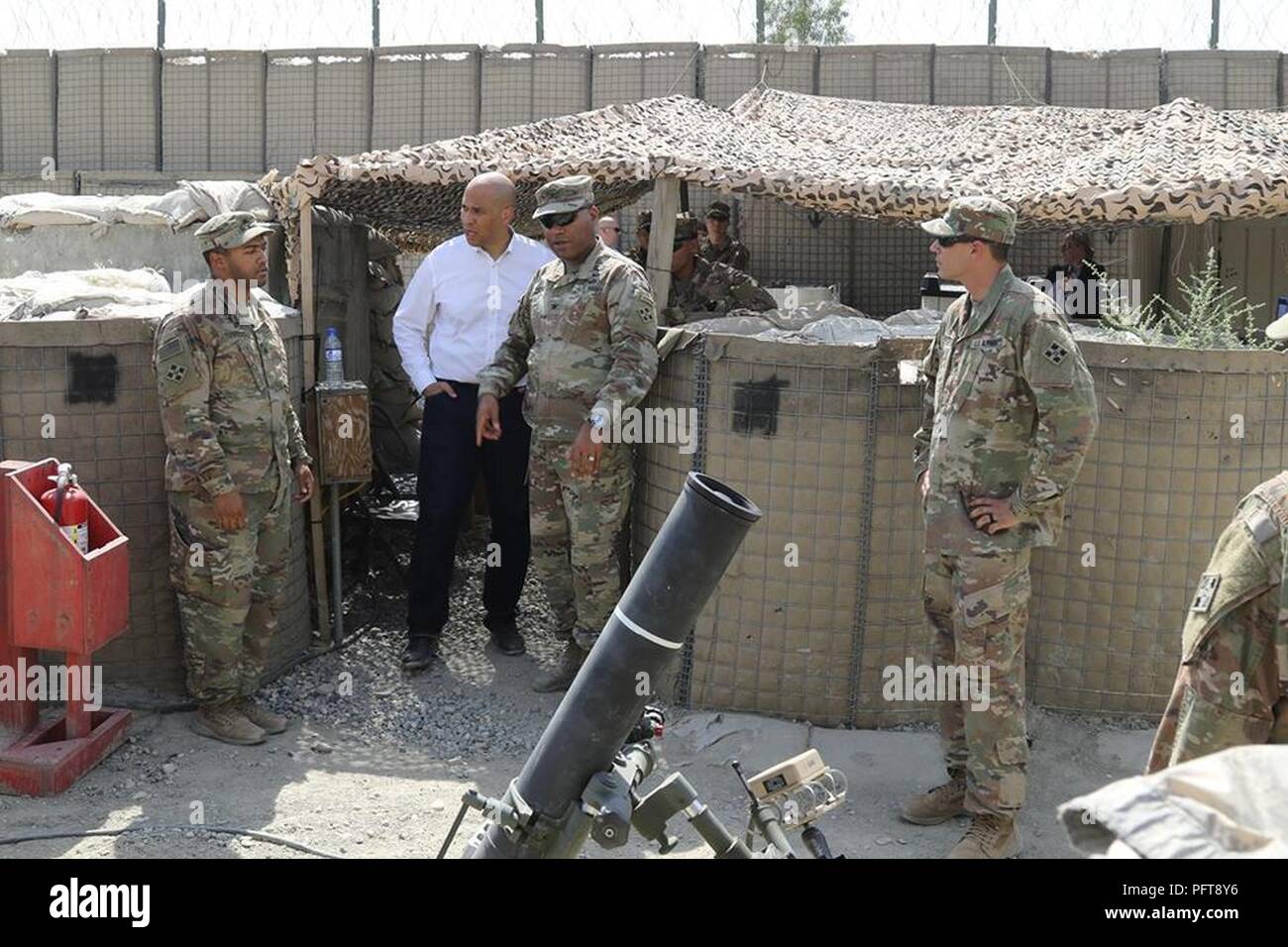 FORWARD OPERATING BASE GAMBERI, Afghanistan (May 26, 2018) – U.S. Sen. Cory Booker meets with soldiers during a visit to Train, Advise, Assist Command - East, Forward Operating Base Gamberi, Afghanistan, May 26, 2018. Booker's visit was part of a tour of the Afghanistan theater which also consisted of meetings with U.S. Army Gen. John Nicholson, commander, Resolute Support, U.S. State Department officials and members of the Afghan press. (TAAC-E Stock Photo