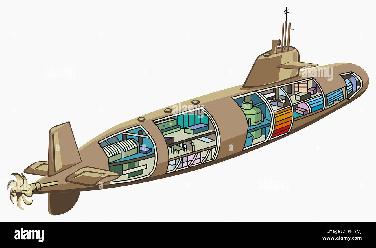 Illustration of submarine, cutaway Stock Photo