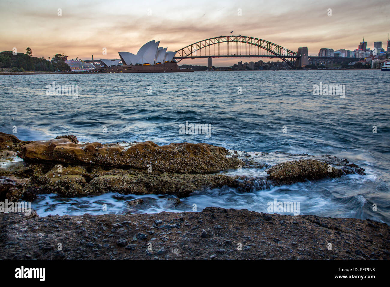 Sydney Opera House and Sydney Harbour Bridge at sunset viewed from Mrs ...