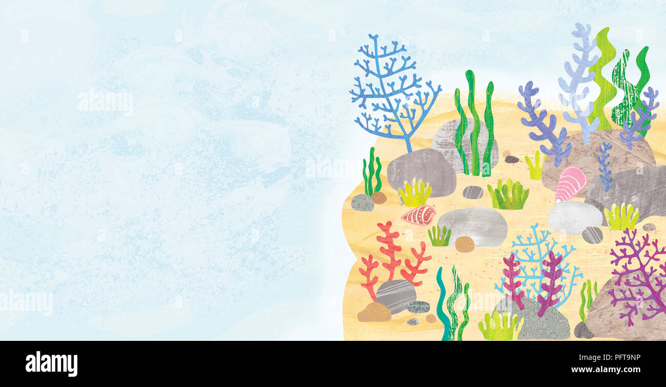 Illustration, ocean floor flora and fauna Stock Photo