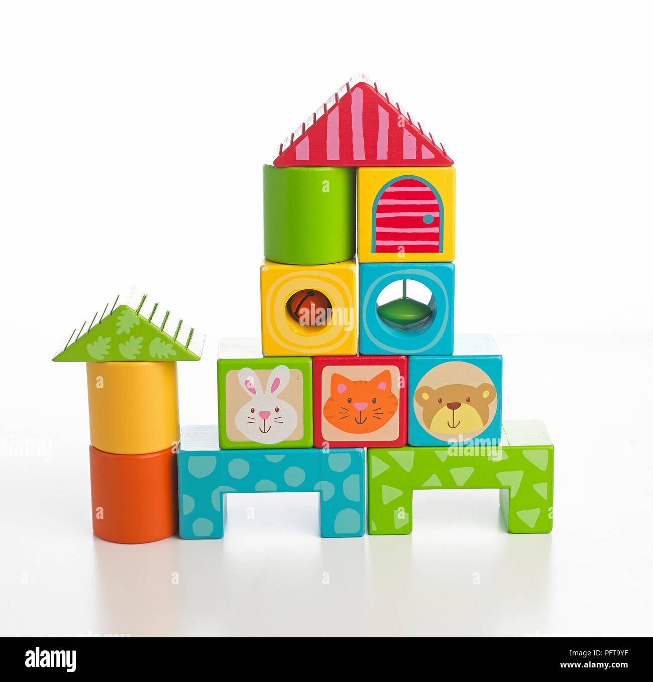 Toy blocks arranged to form a building Stock Photo