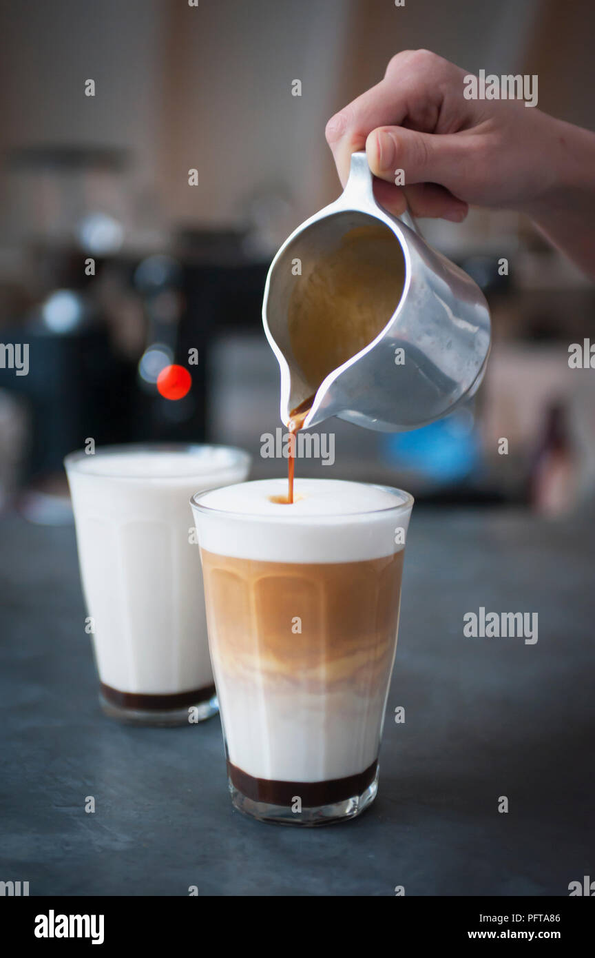 Pouring a caffe mocha Stock Photo