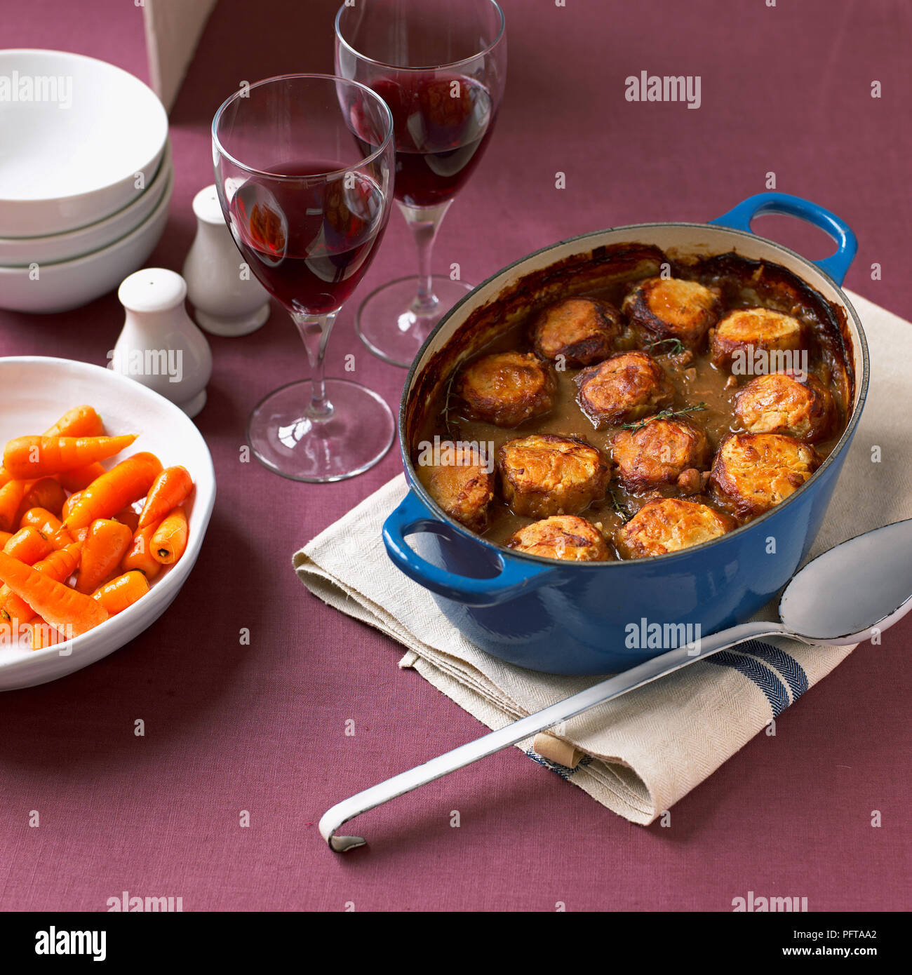 Game casserole with thyme and mustard dumplings Stock Photo Alamy