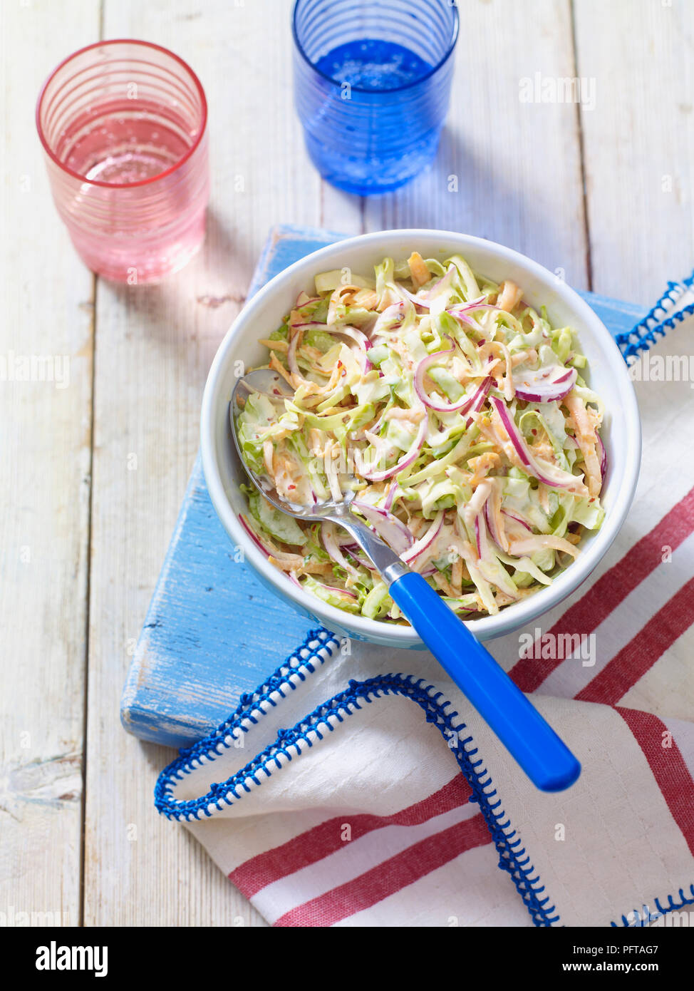 Coleslaw with red onions Stock Photo