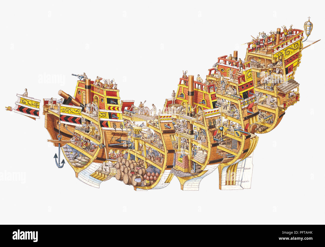 Cross-section illustration of galleon Stock Photo