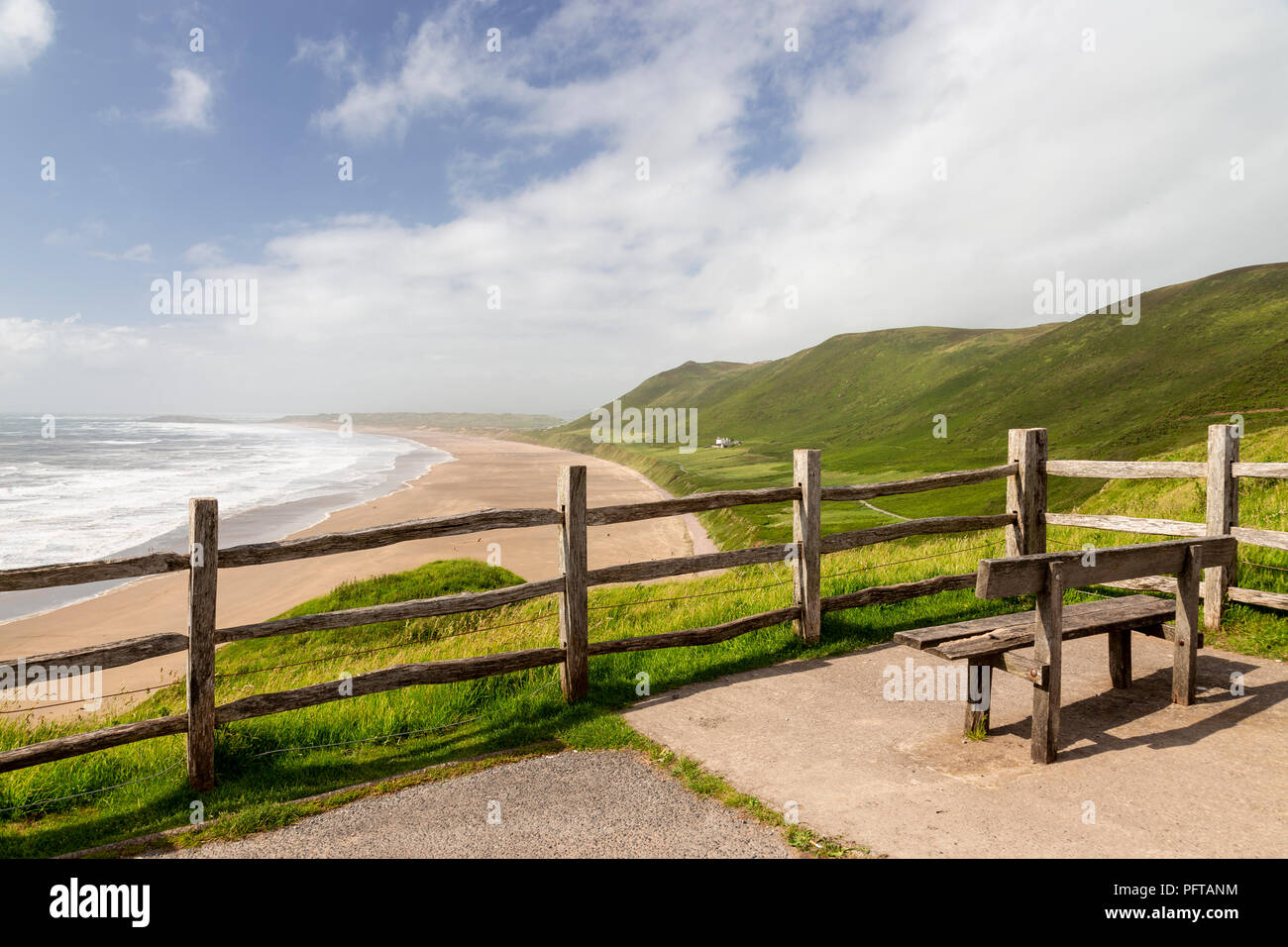 Waves and wind at Rhossili beach on the South Wales coast Stock Photo