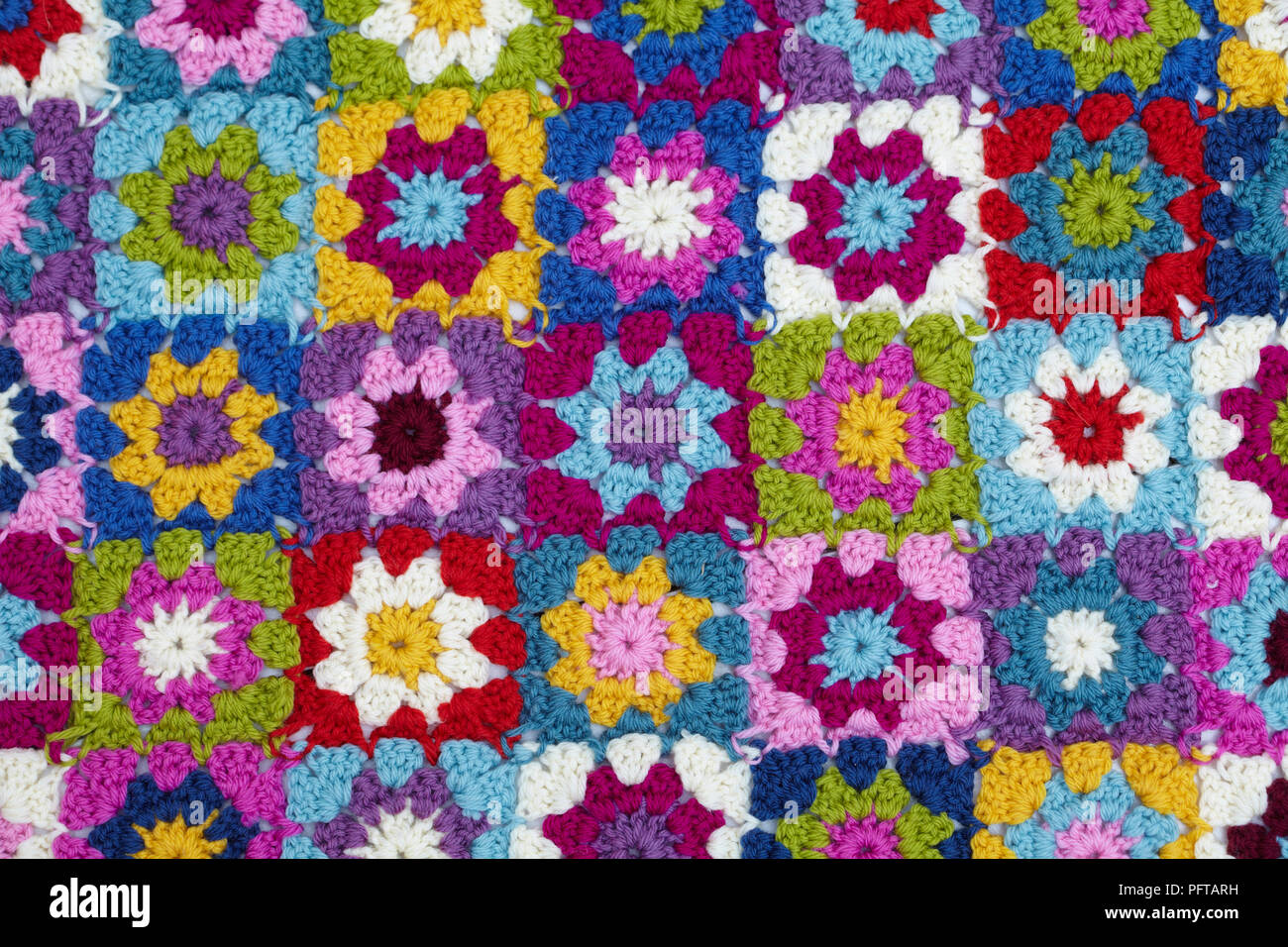 Granny square blanket with flowers Stock Photo