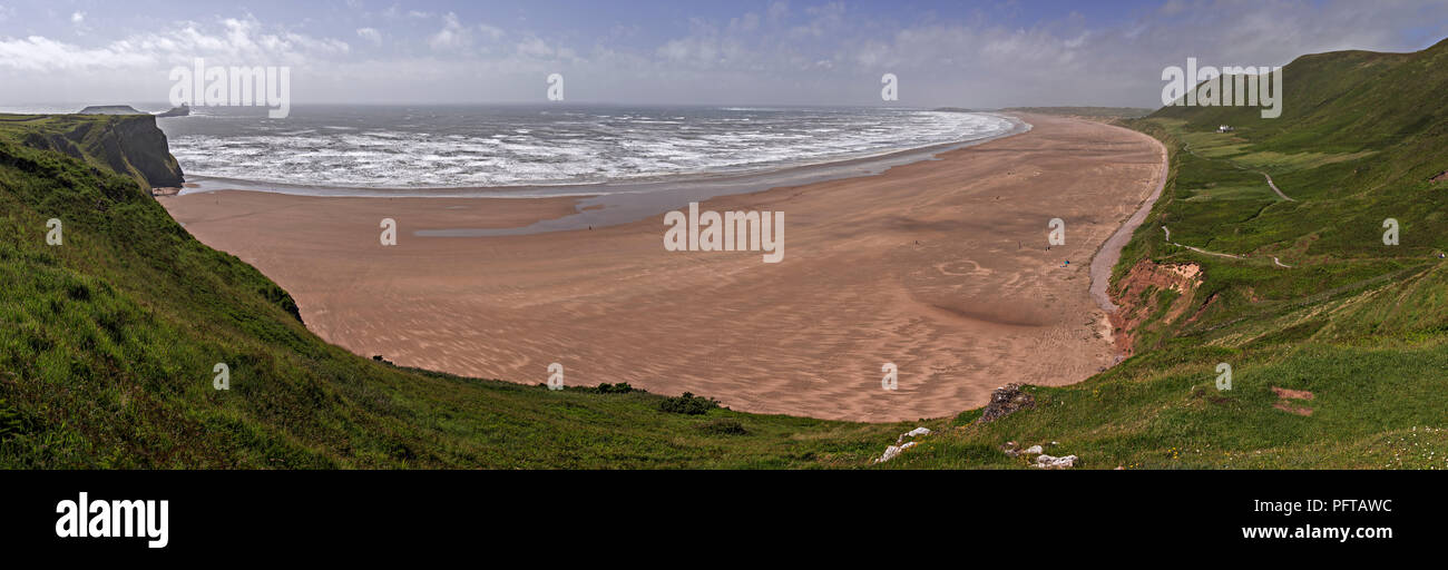 Waves and wind at Rhossili beach on the South Wales coast Stock Photo