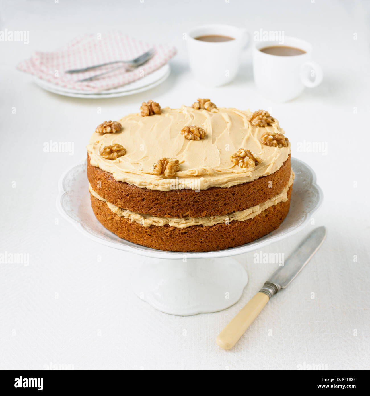 Coffee and walnut sponge cake Stock Photo