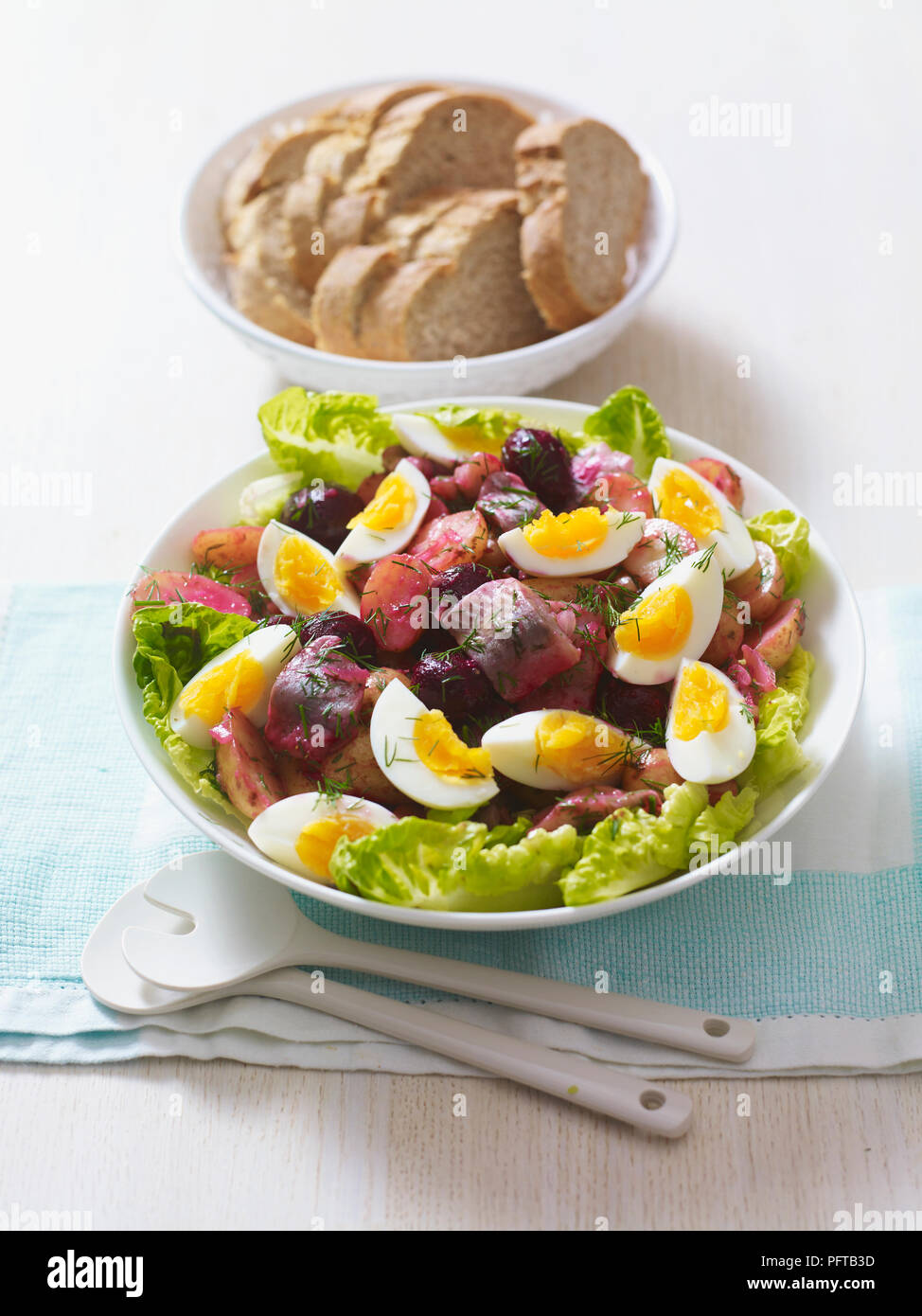 Warm herring and boiled egg salad Stock Photo