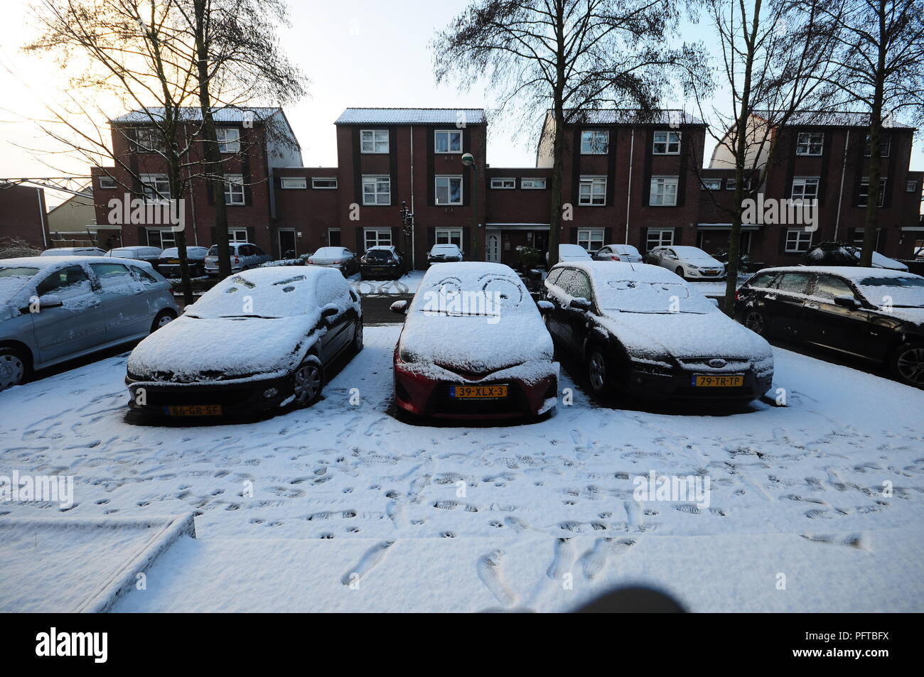 Snow cars in The Netherlands Stock Photo Alamy