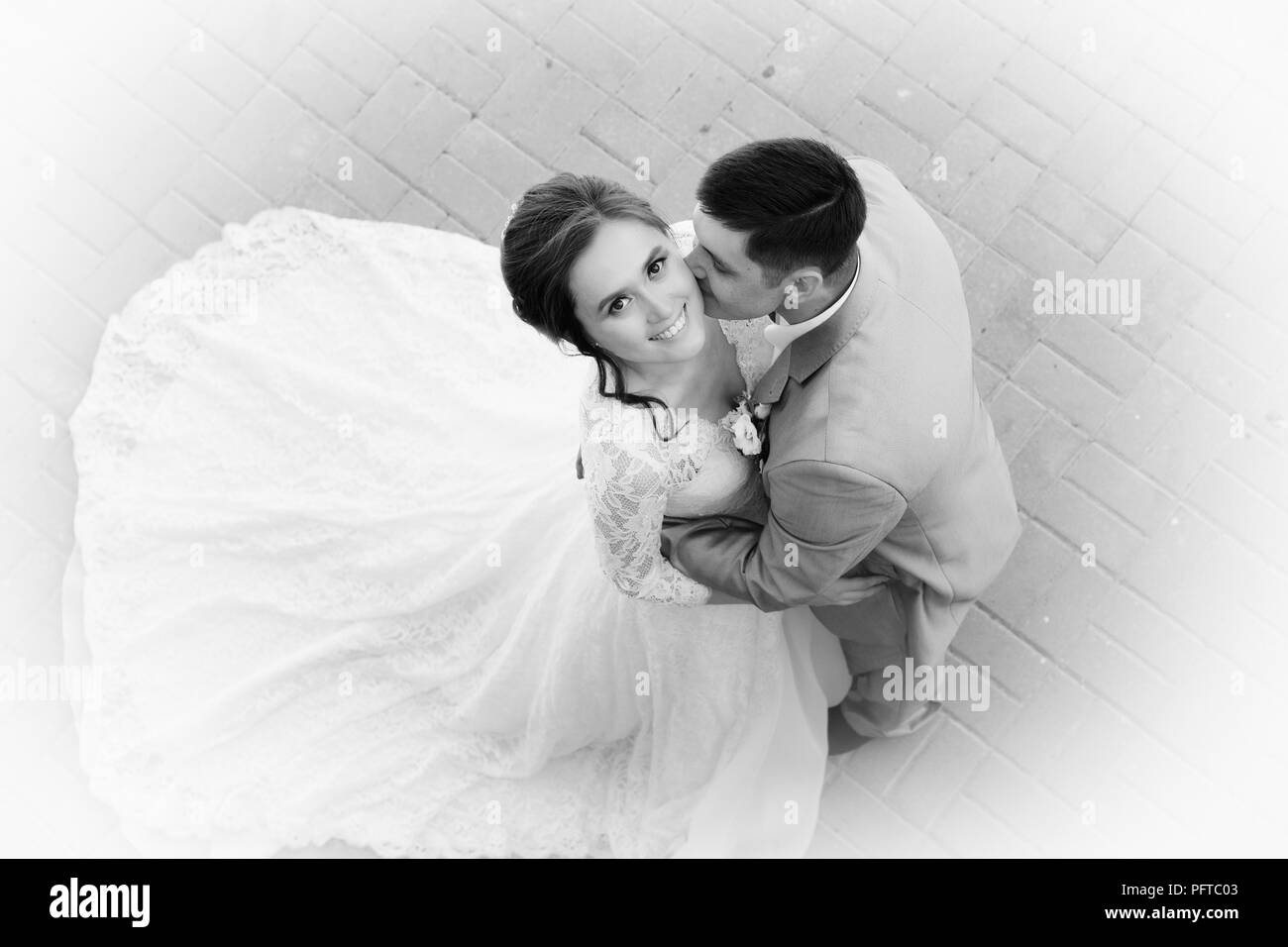 Beautiful wedding. happy groom and bride in nature Stock Photo