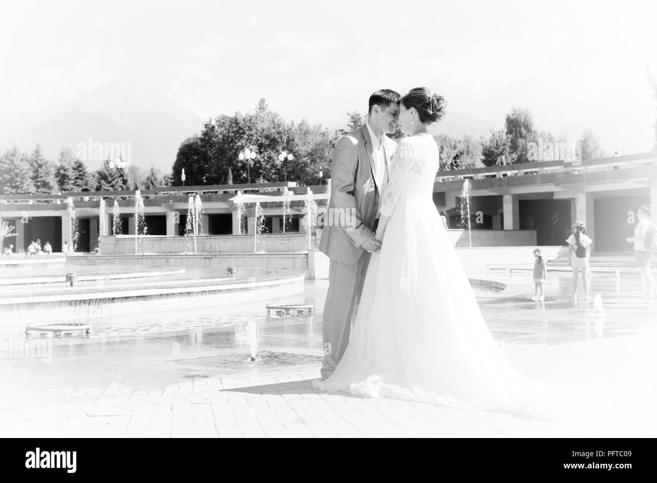 Beautiful wedding. happy groom and bride in nature Stock Photo