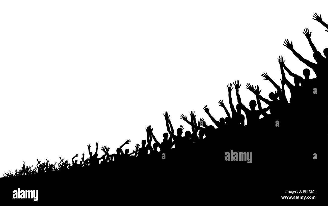 Black and white silhouettes of jumping happy and joyful people. Vector Illustration Stock Vector