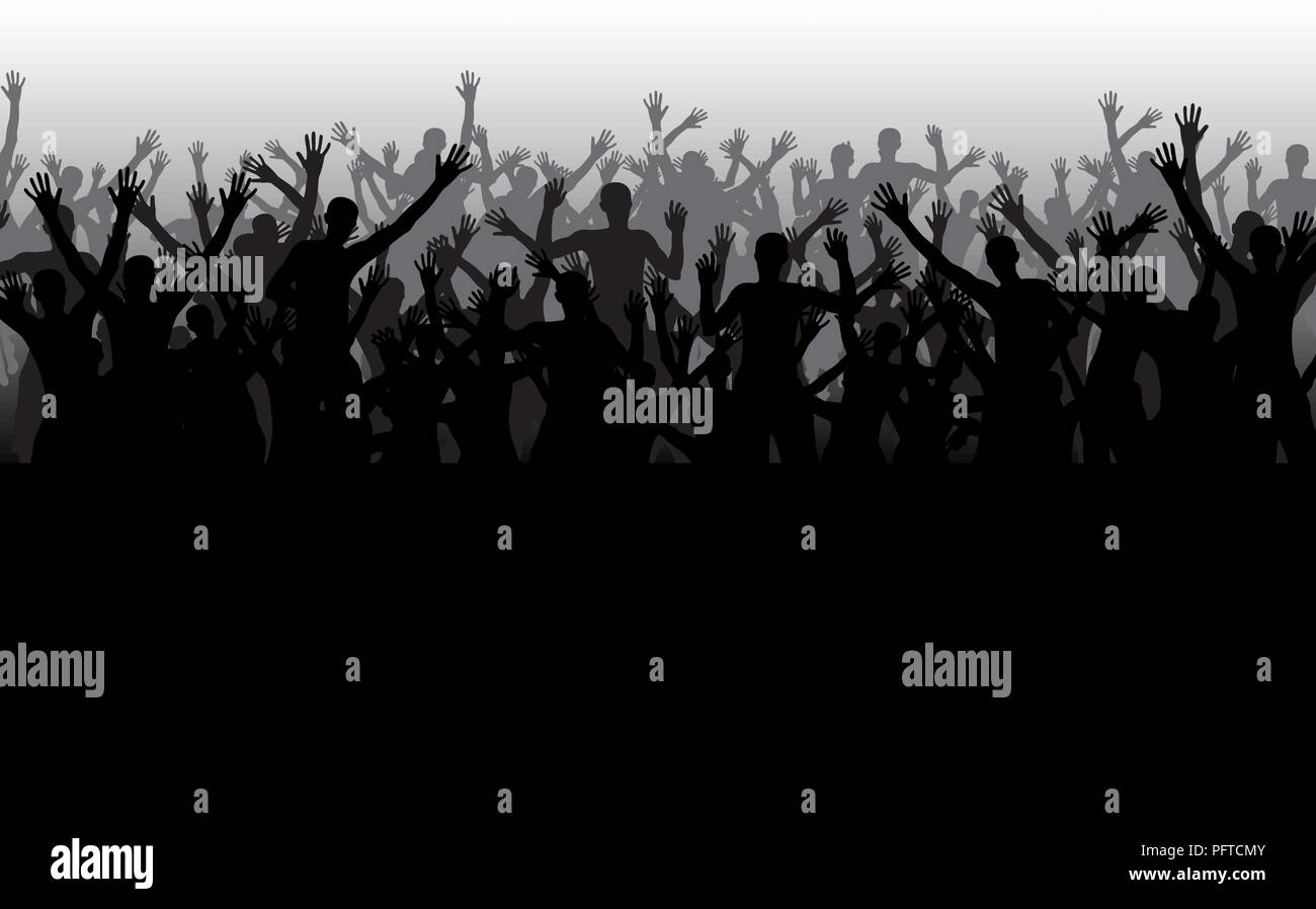 Black and white silhouettes of jumping happy and joyful people. Vector Illustration Stock Vector