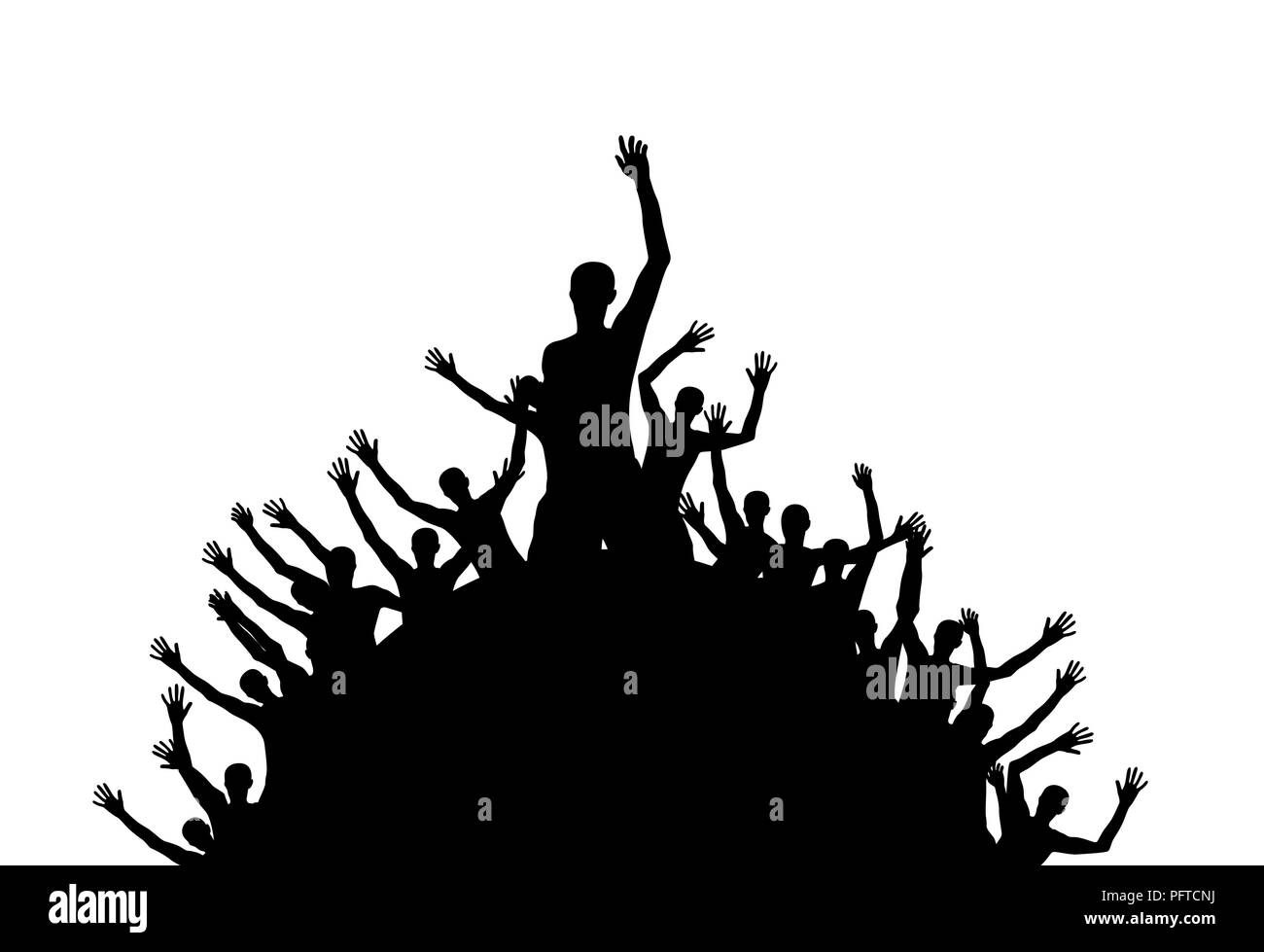 Black and white silhouettes of jumping happy and joyful people. Vector ...