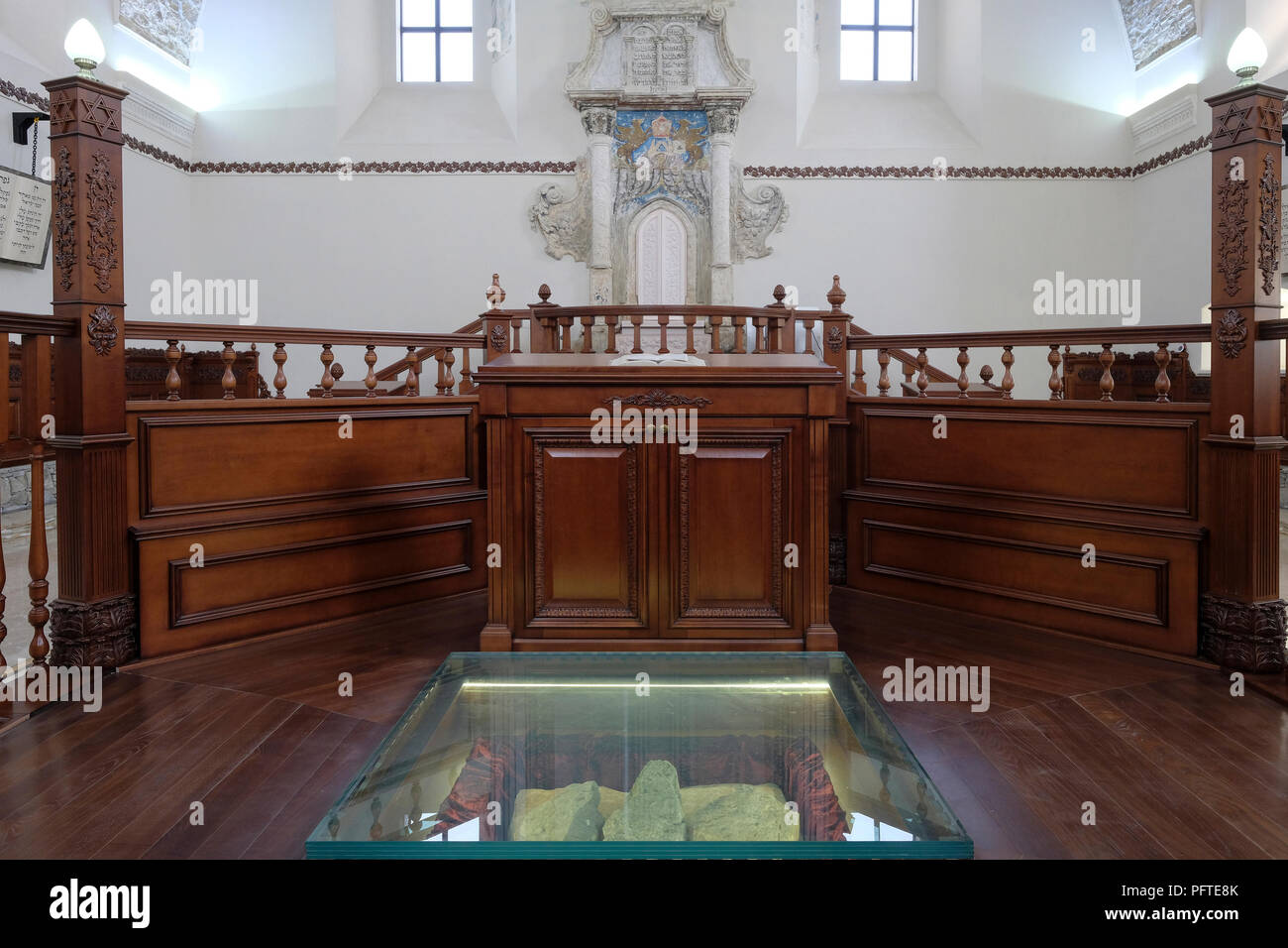 Interior of the renovated 17th century synagogue in the town of Sataniv which was once home to a large Jewish community and was annihilated, brutally, by the Germans during the Second World War in the Horodok Raion, Khmelnytskyi Oblast, Ukraine. Stock Photo