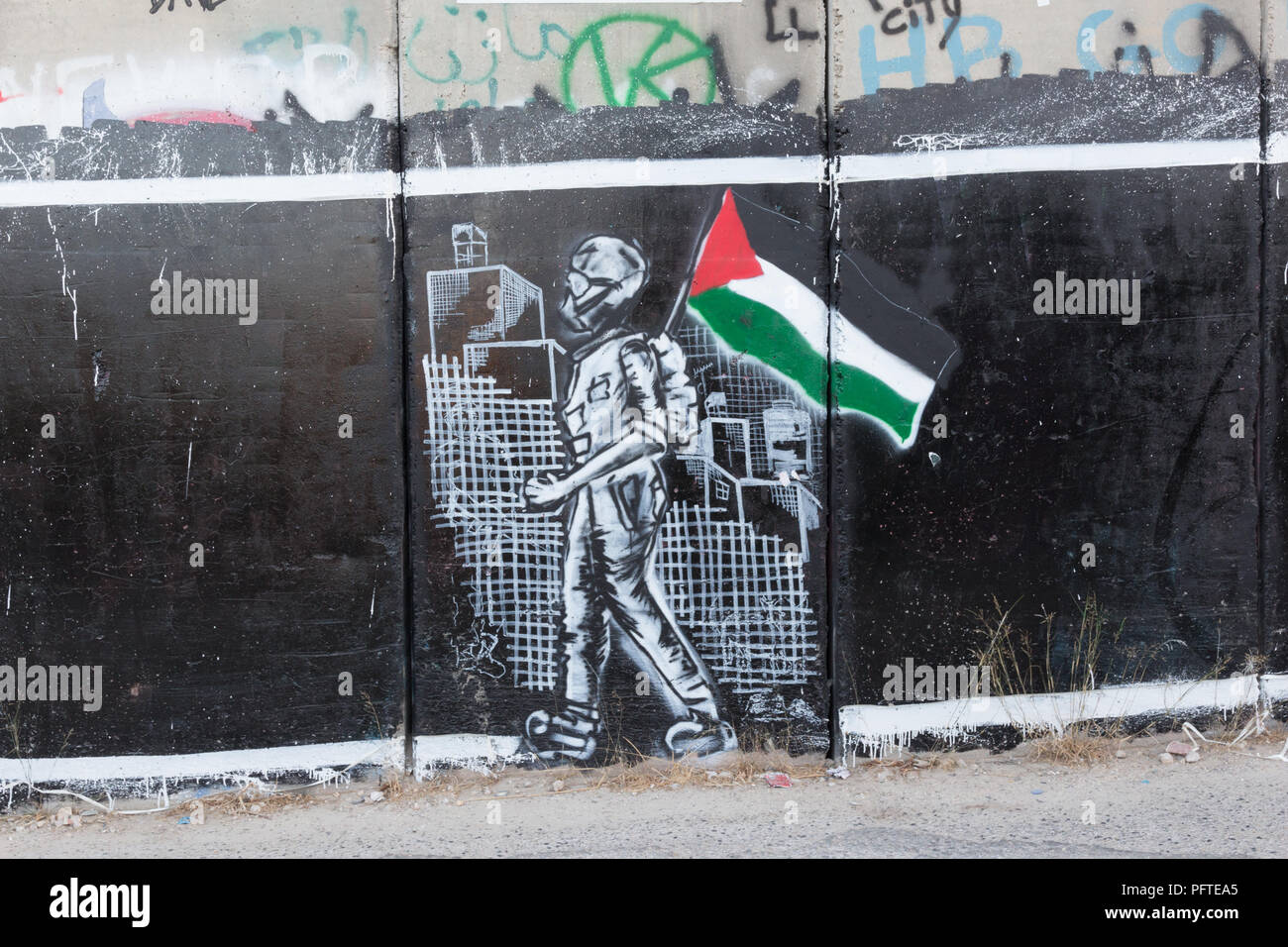 Graffiti on the Separation barrier  / Peace wall in  Bethlehem, Israel, Palestine, Middle East. October 2017 Stock Photo