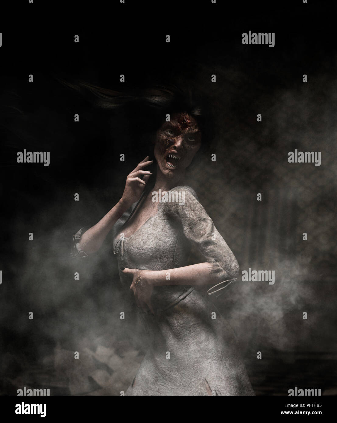 3d illustration of ghost woman in haunted house Stock Photo - Alamy