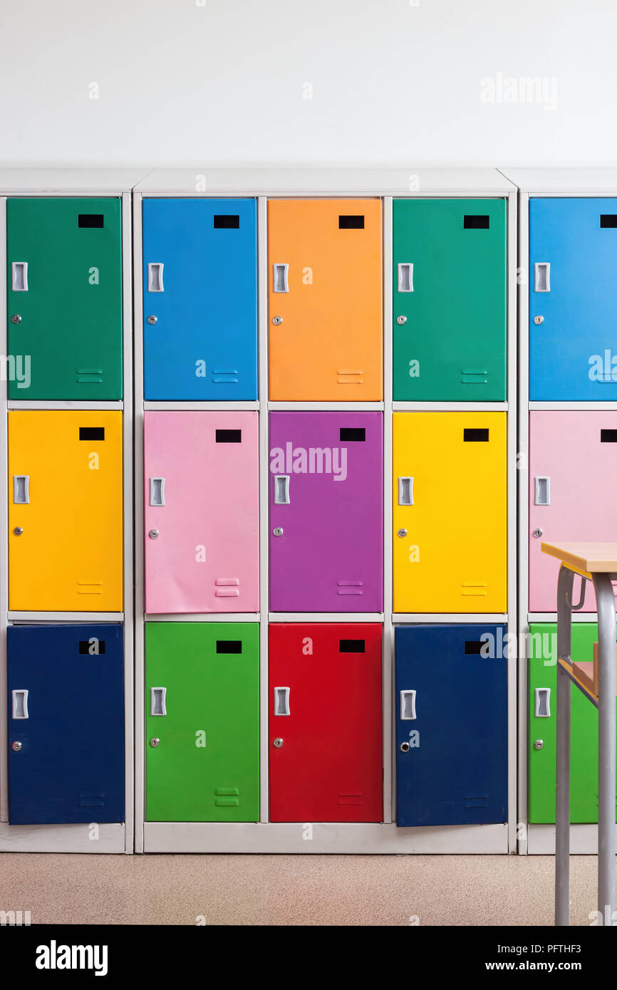 School colorful lockers in the classroom Stock Photo Alamy