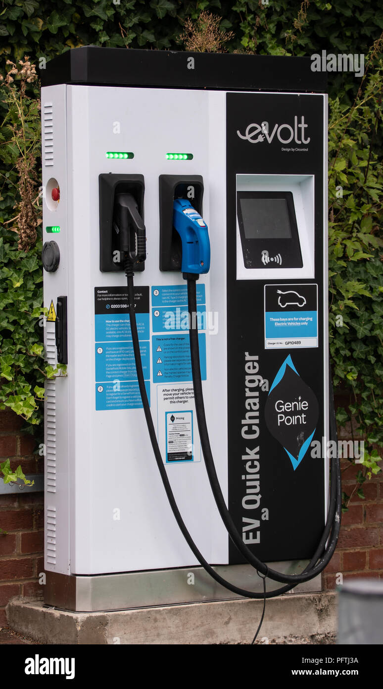 Reading, United Kingdom - August 19 2018:   A Genie Point electric car charging station in Simmonds Street Stock Photo