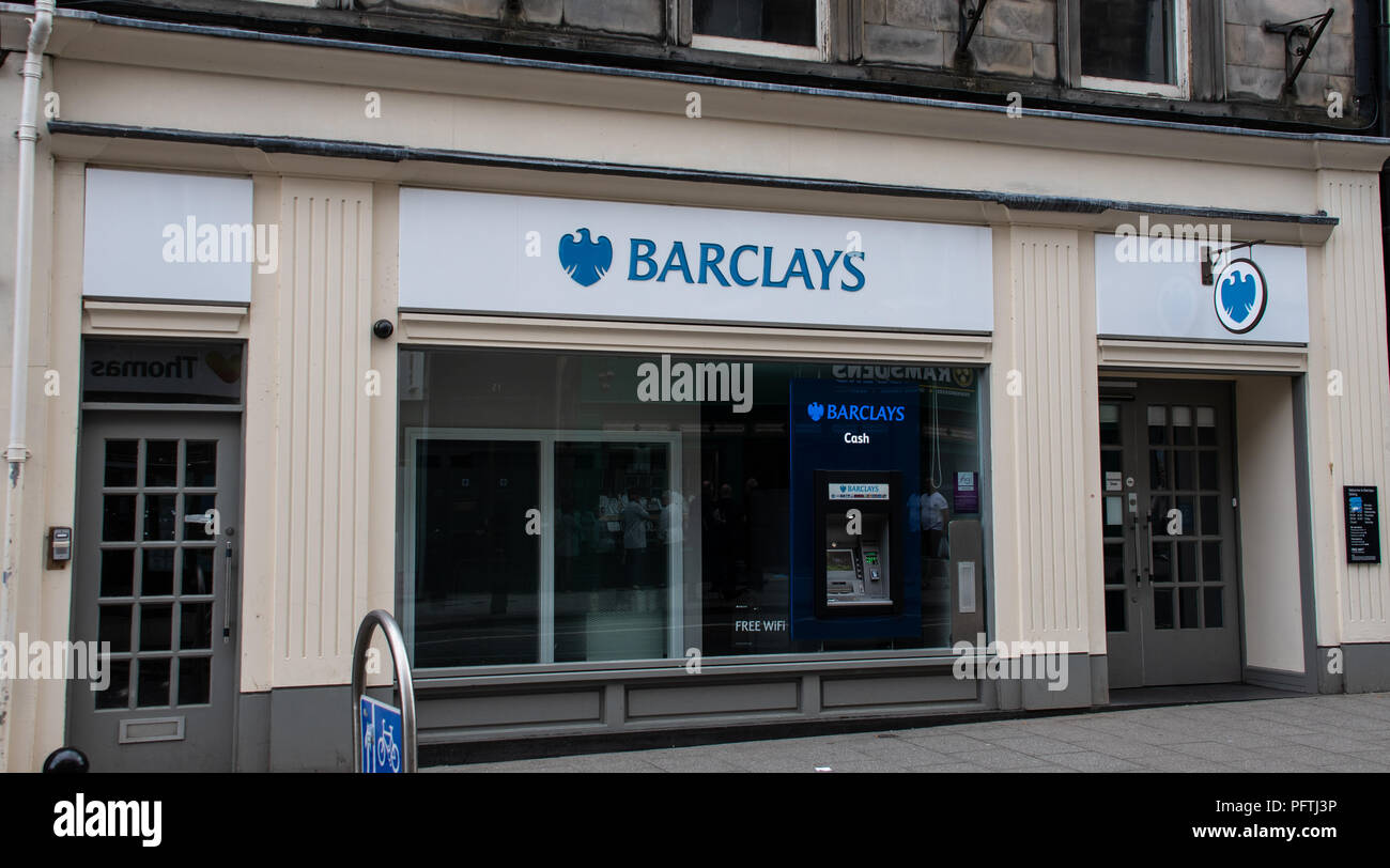 Stirling, United Kingdom - August 11 2018:   The front of Barclays Bank branch in Murray Place Stock Photo