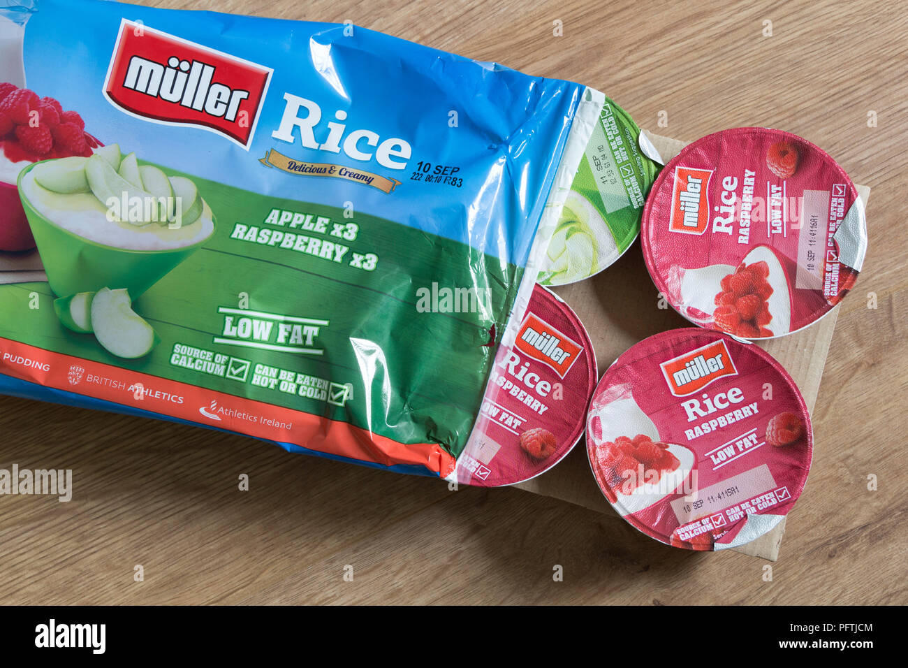Plastic Pots of Muller Rice Wrapped in Single Use Plastic Packaging UK