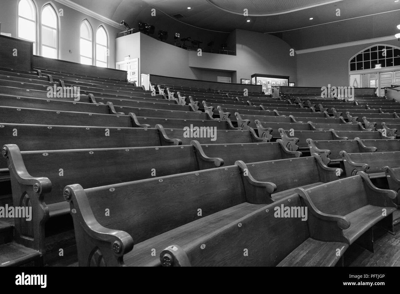 Inside the Ryman Auditorium in Nashville in black and white Stock Photo
