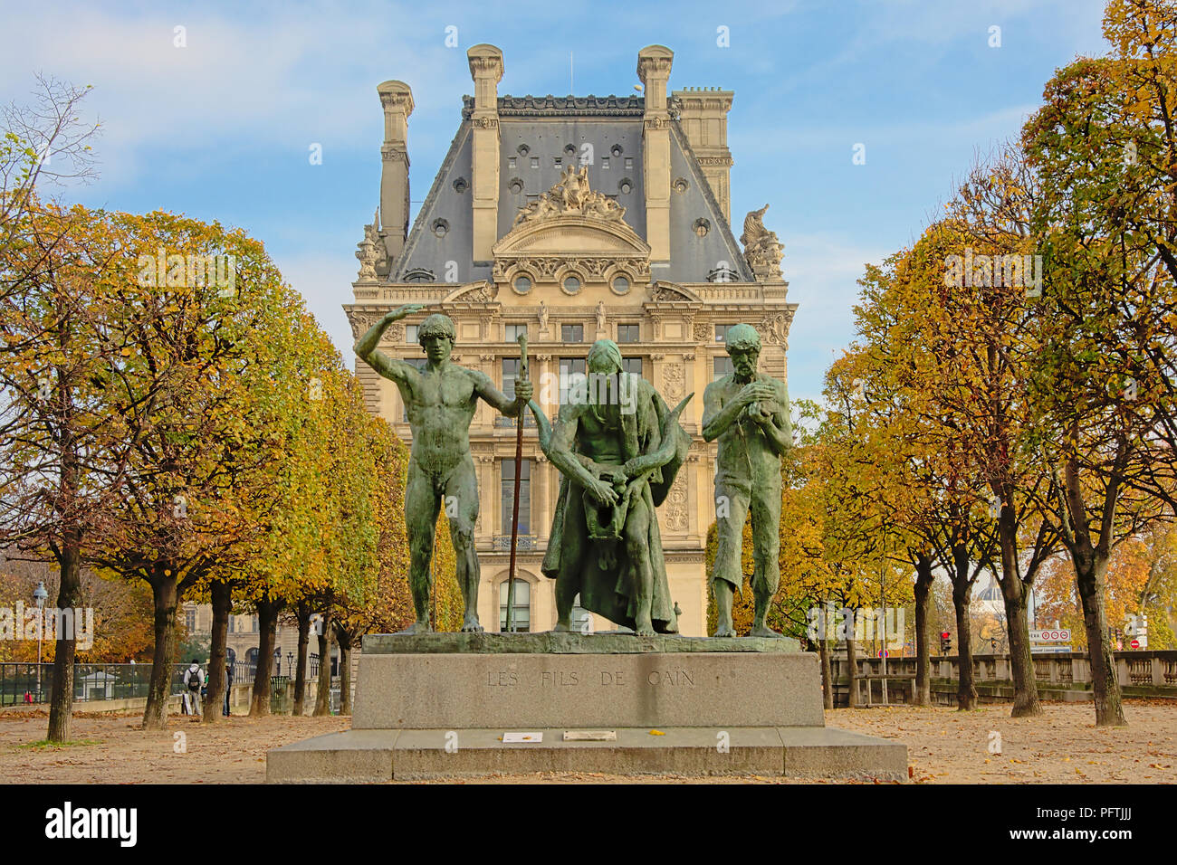 Bronze statue of the biblical figure Cain and his sons by Paul Landowski in Tuileries park, Paris, France Stock Photo