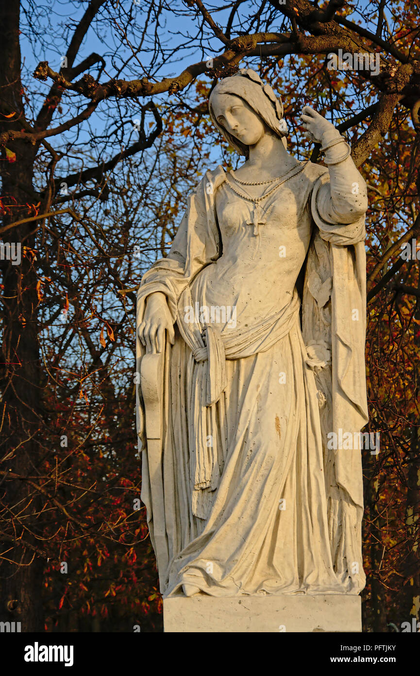 Clemence Isaura in Luxembourg garden, Paris. She was a famous medieval figure who founded the Academy of the Floral Games, Stock Photo