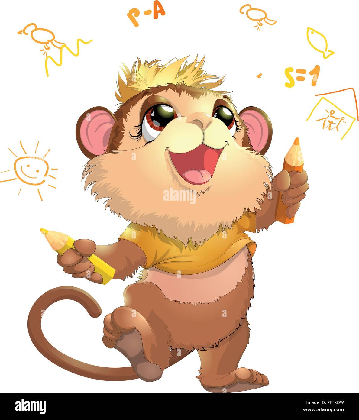 beautiful cute monkey painted on a white background Stock Vector