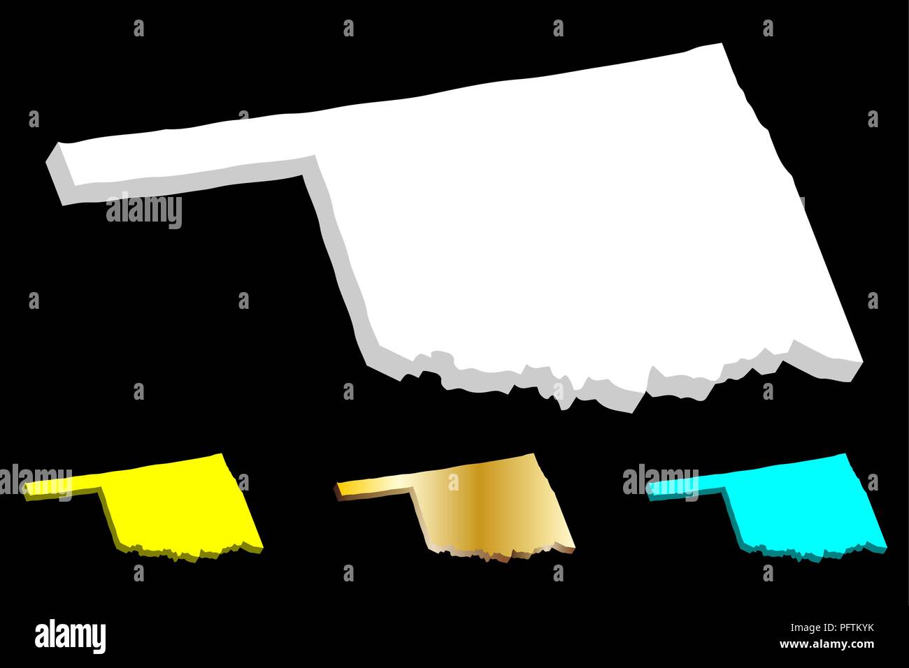 3D map of Oklahoma (United States of America, Sooner State) white