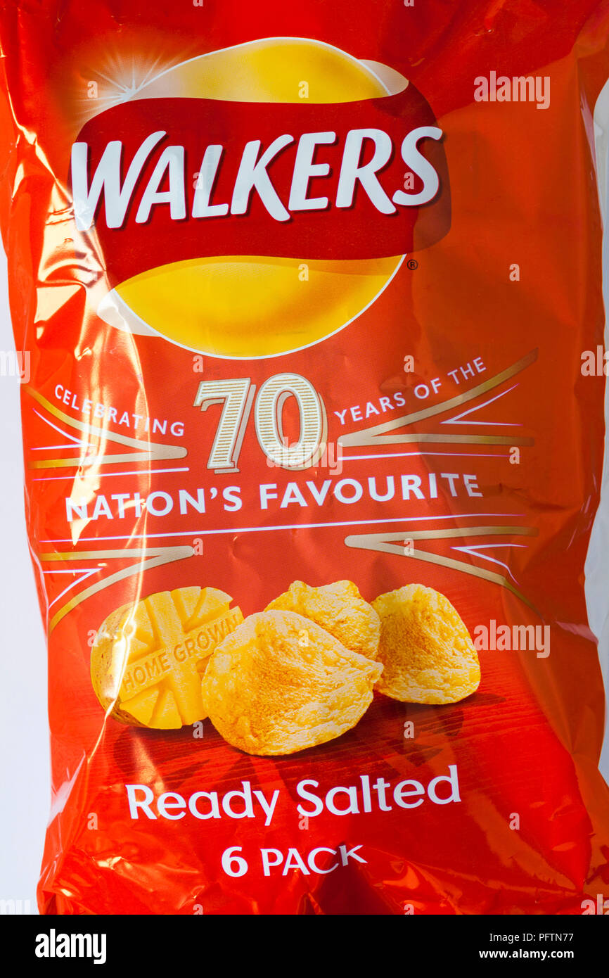 6 pack packet of Walkers Ready Salted Crisps celebrating 70 years of the nations favourite
