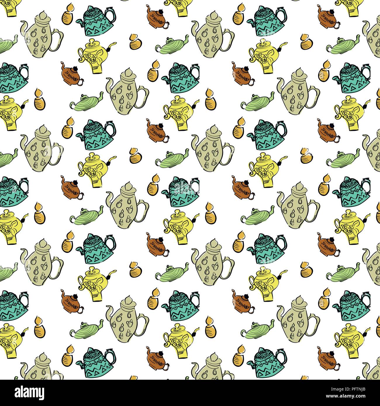 Seamless pattern with teapots and cups as wallpapers, gift wrap and ...
