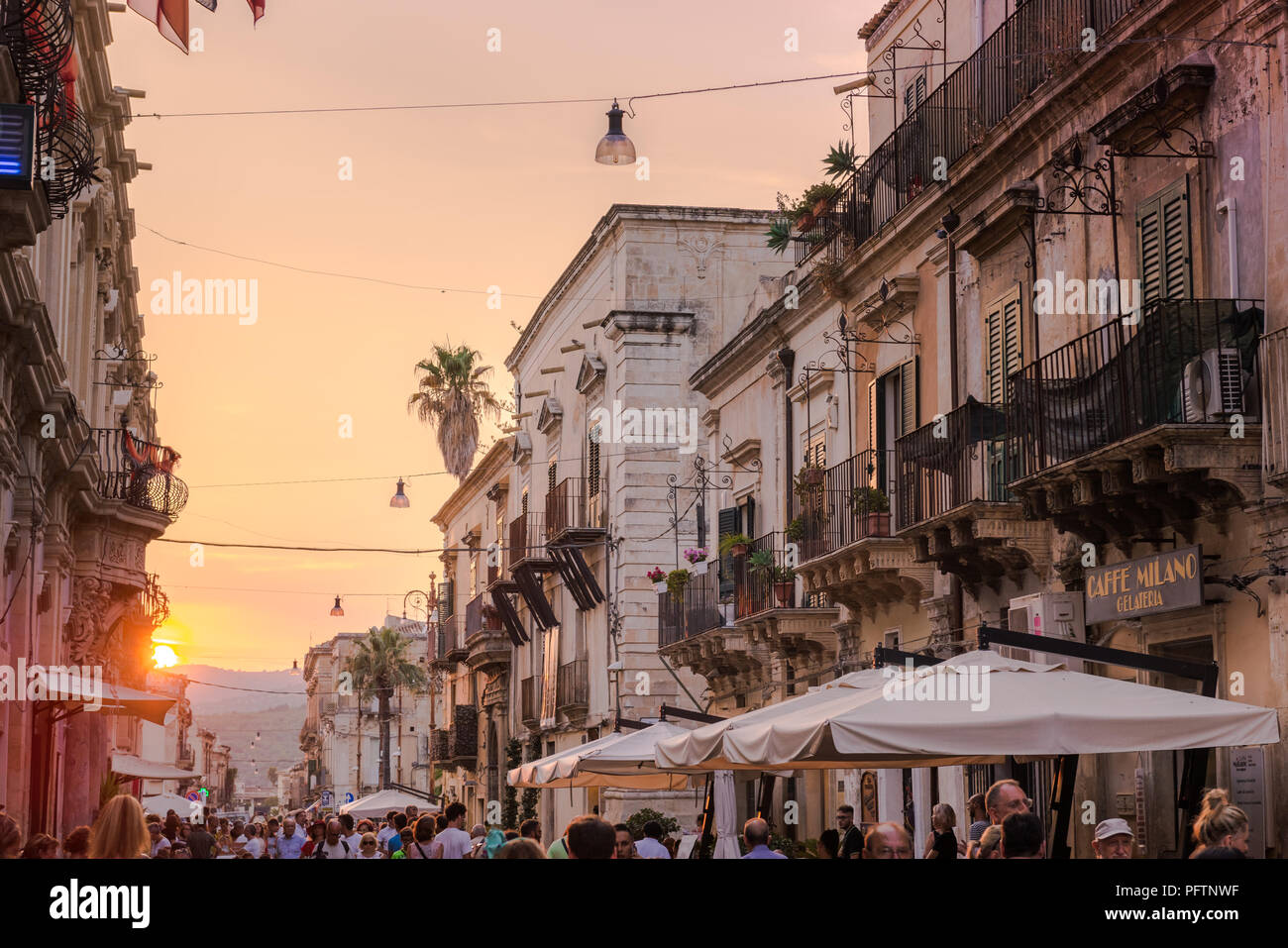 Noto center at sunset Stock Photo