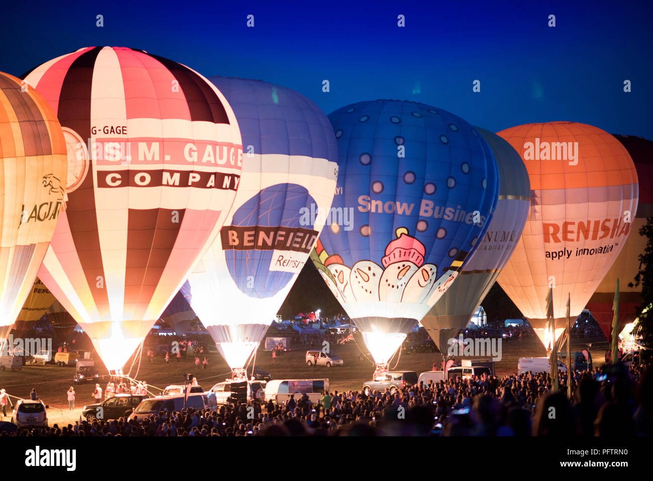 The Bristol Balloon Festival night glow at Ashton Court, Aug 2018 UK