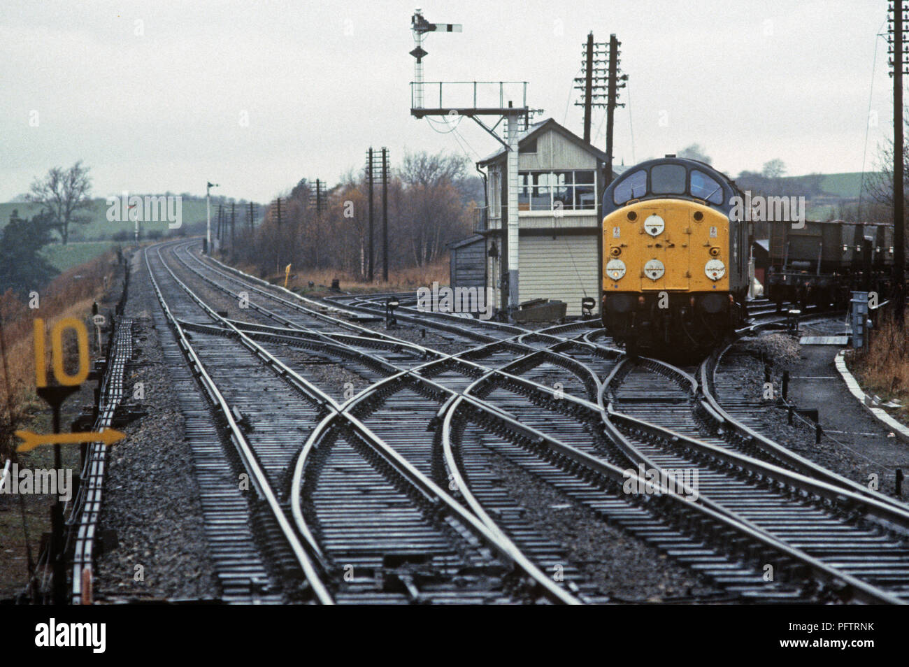 British Rail diesel freight train at Appleby railway station on the
