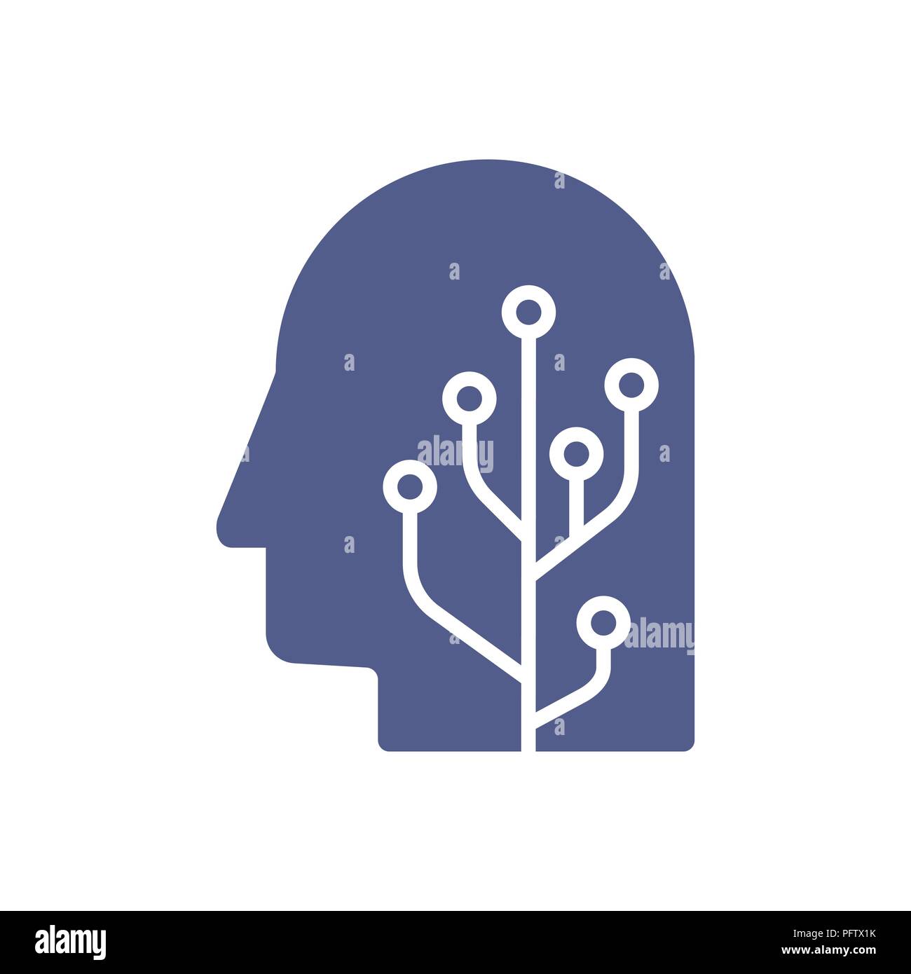 Human brain mind head with artificial intelligence robot head concept illustration. Stock Vector