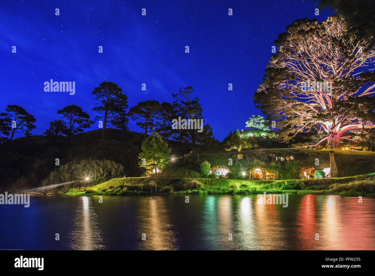 Hobbiton Movie Set At The Night Stock Photo Alamy
