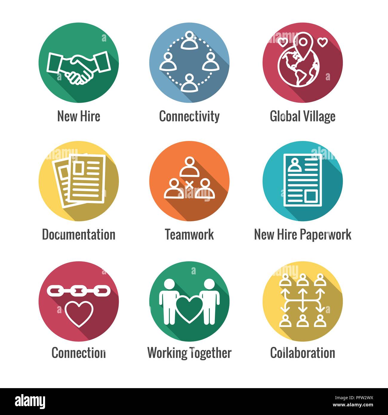 Team Building, Teamwork, & Connectivity Icon Set with Stick Figures and ...